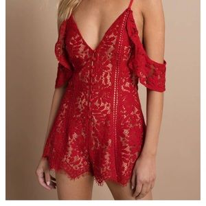Red lace romper